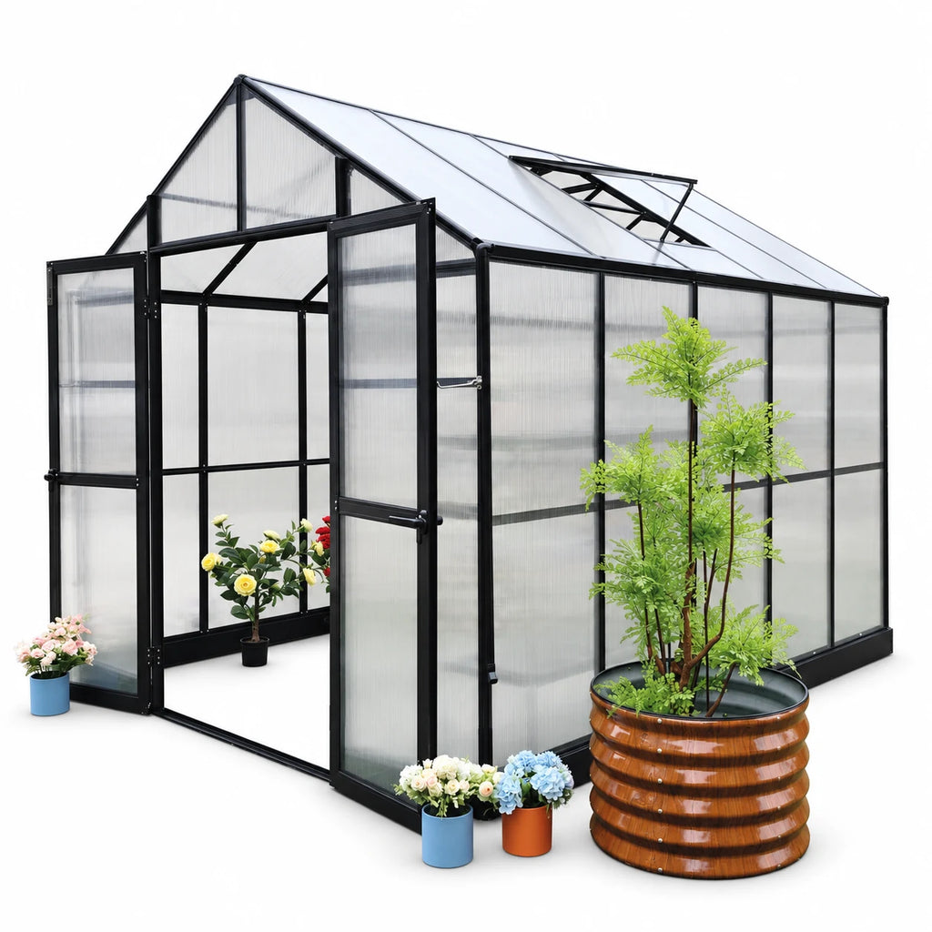 TMG Industrial TMG-GHP0709 Pacific Series 7x9 Ft Greenhouse, 7.4 Ft High, Aluminum Frame and Polycarbonate Panels