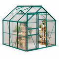 Polycarbonate Greenhouse with Roof Vent, Ground Nails, Lockable Push Door, Aluminum Large Walk-in Green House for Outside Garden
