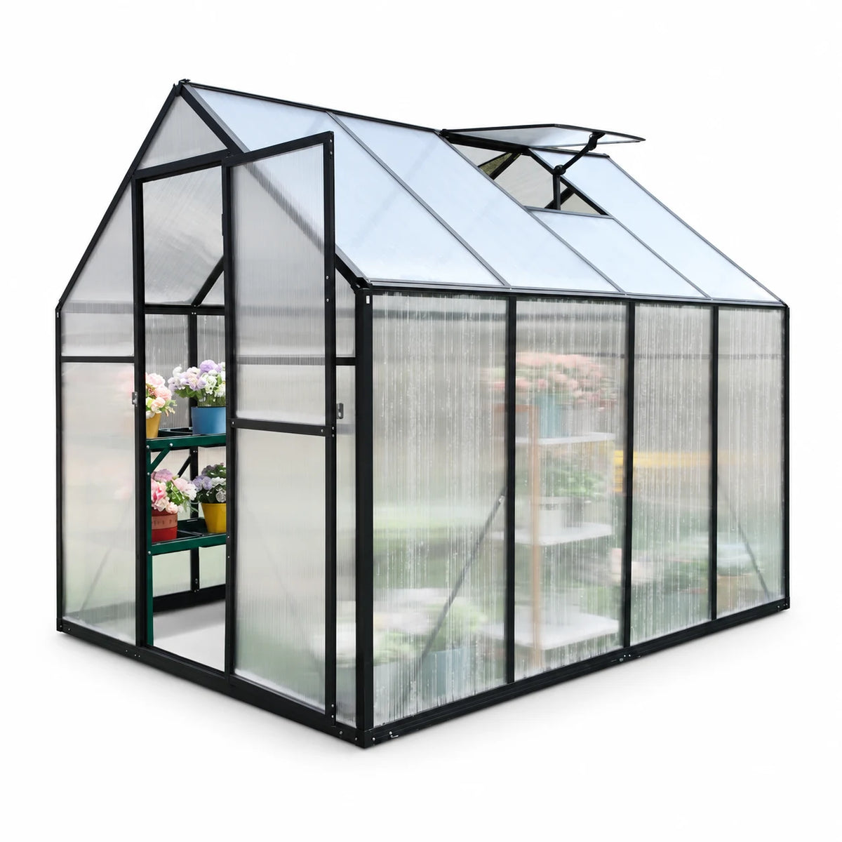 TMG Industrial 6' x 8' Greenhouse with Polycarbonate Roof and Walls, Durable Aluminum Frame, Quick Assembly, Essential Series, TMG-GHE0608