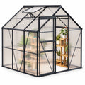 6x6 Ft Walk-In Polycarbonate Greenhouse, Aluminum Frame, Sliding Door, Adjustable Roof Vent and Rain Gutter