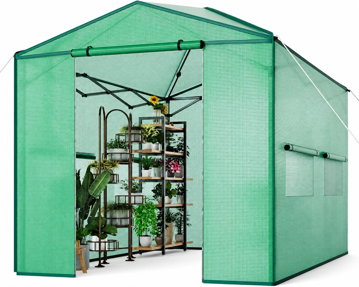 Garvee Outdoor pop up Walk-in Greenhouse 8’x 12’, for Garden Patio Backyard, Green
