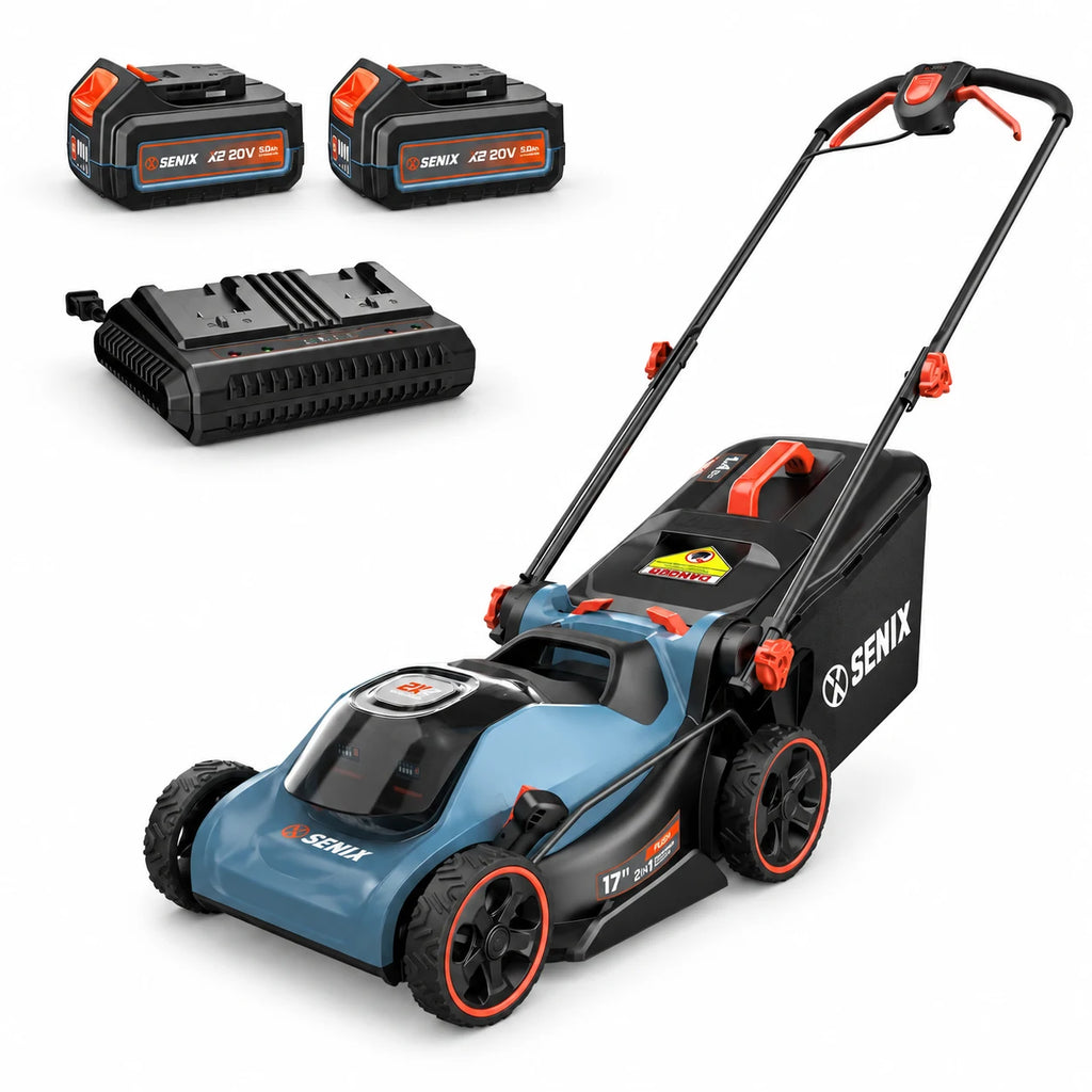 SENIX LPPX2-M5 17" 40V Battery Powered Push Walk-Behind Lawn Mower, Mulching and Bagging, 6-Position Height Adjustment, Brushless Motor, Cordless