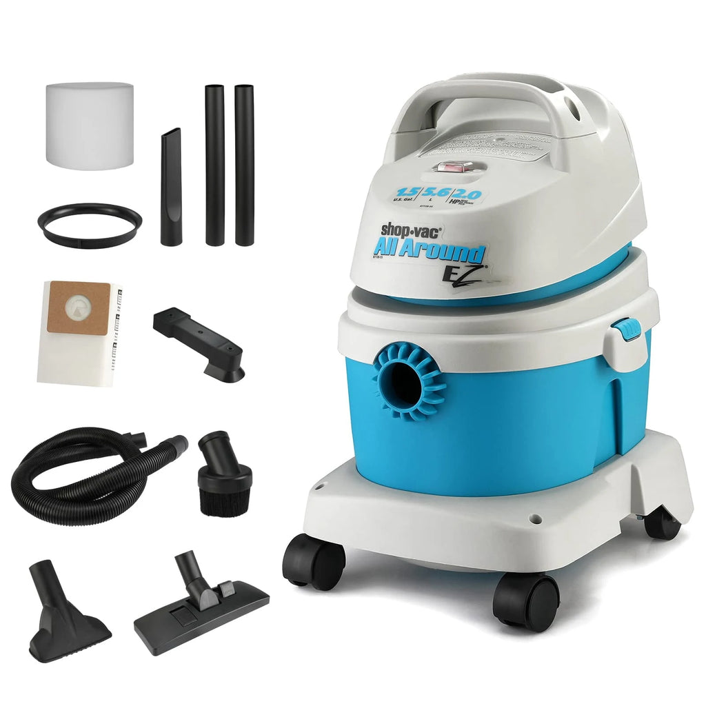 Shop-Vac 5895100 All Around EZ 1.5-Gallon Wet/Dry Vacuum, 2.0 Peak HP, 3-in-1, Wall Bracket and Attachments