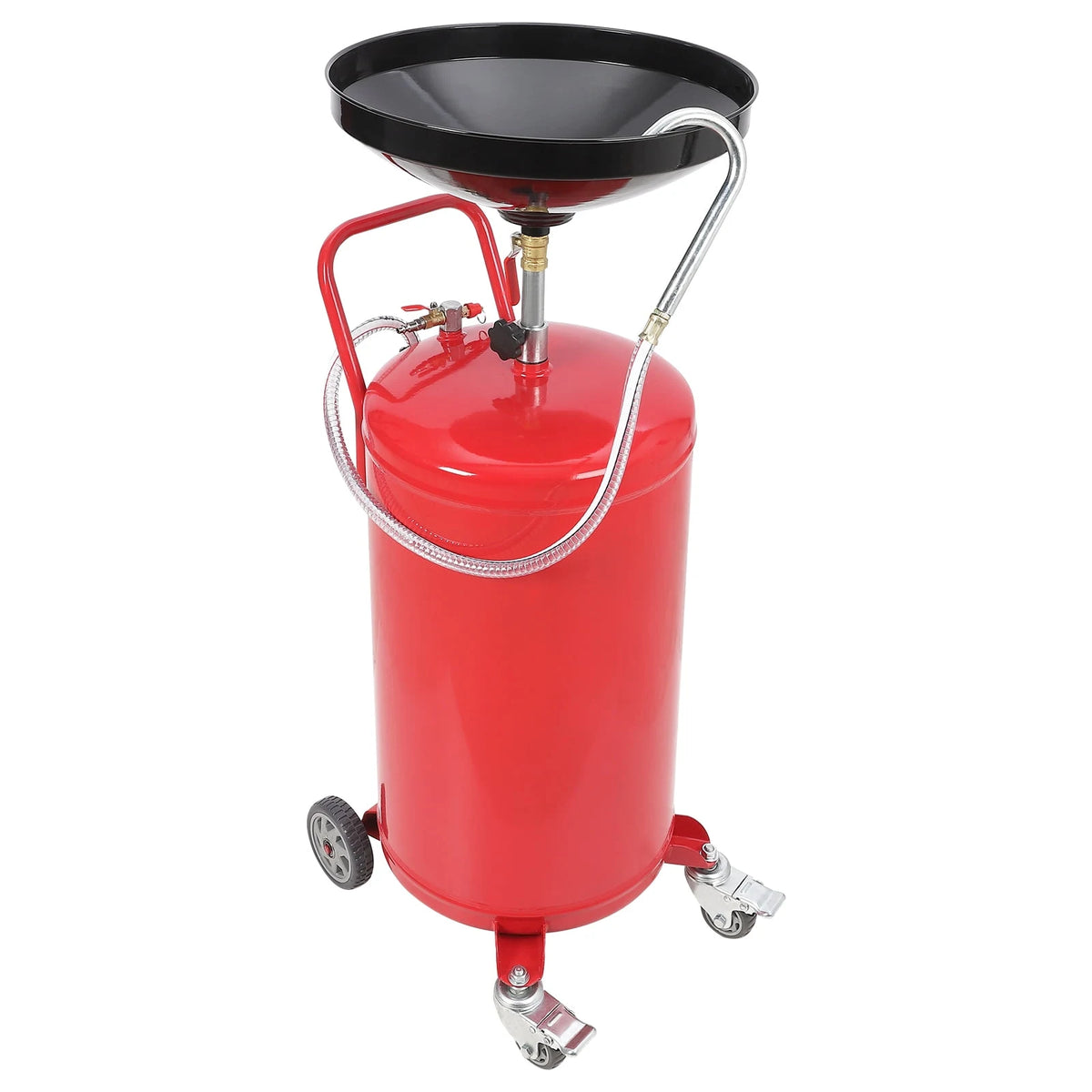8-Gallon Air-Operated Oil Drain Tank, Adjustable 34-46 Inch Funnel Height and 360-Degree Wheels