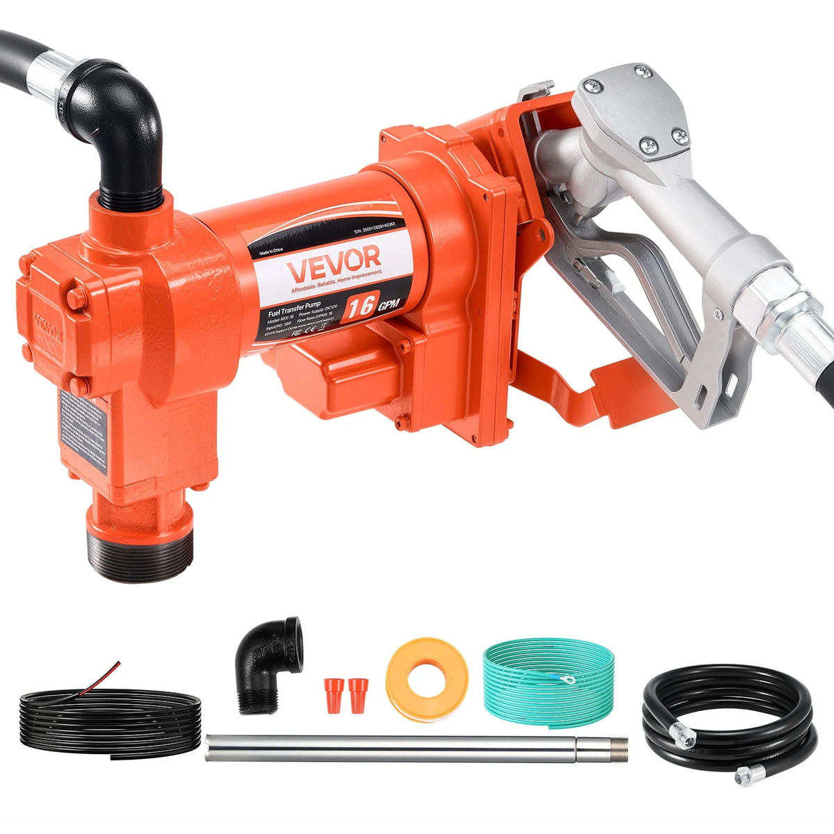 VEVOR Fuel Transfer Pump 12V DC 16 GPM with Hose & Nozzle for Gasoline Diesel