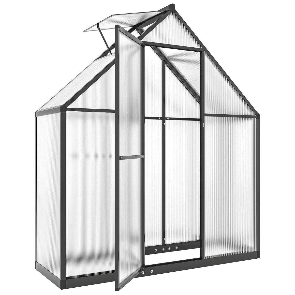 Outsunny Polycarbonate Greenhouse Walk-in Greenhouse with Swing Door, Black