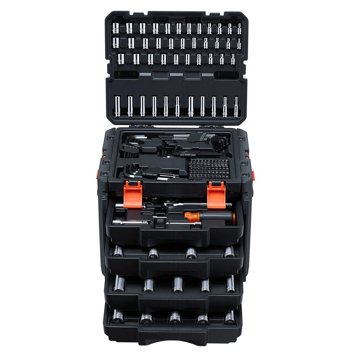 KFFKFF 256-Piece SAE/Metric Mechanics Tool Set, 1/4, 3/8 and 1/2 Inch Drive, Sockets, Wrenches, Bits and Case