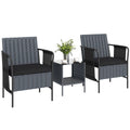 Outsunny 3 Piece Wicker Patio Furniture Bistro Set with Side Pocket, Black