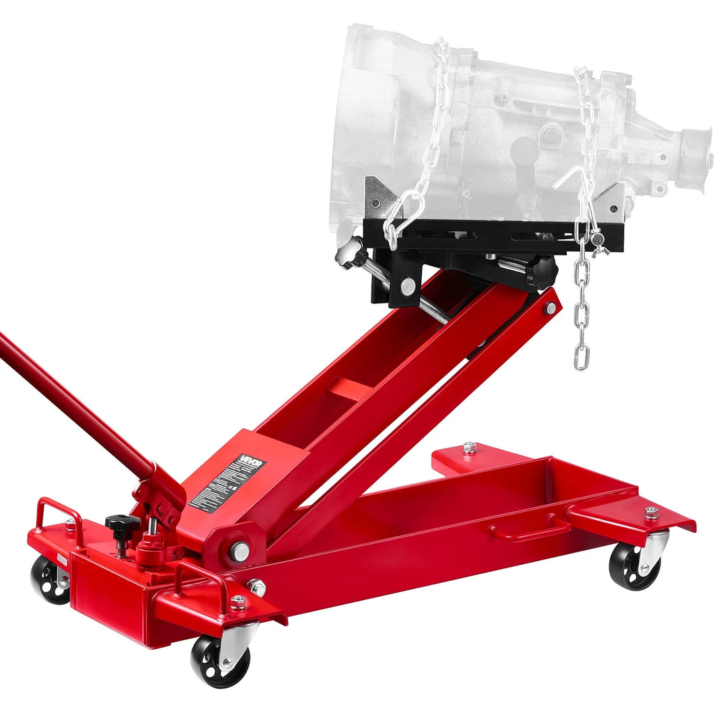 VEVOR 1-Ton/2200 lb Low-Profile Telescoping Transmission Jack, 7.28-27.6 Inch Lift, 360-Degree Swivel Wheels