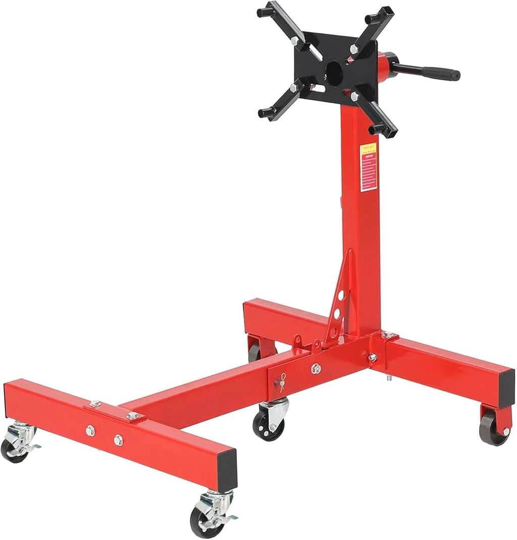 1500 LBS Engine Stand Heavy Duty Foldable Rotating Engine Stand with 360 Head 4 Adjustable Arms and 5 Casters for Auto Repair Red