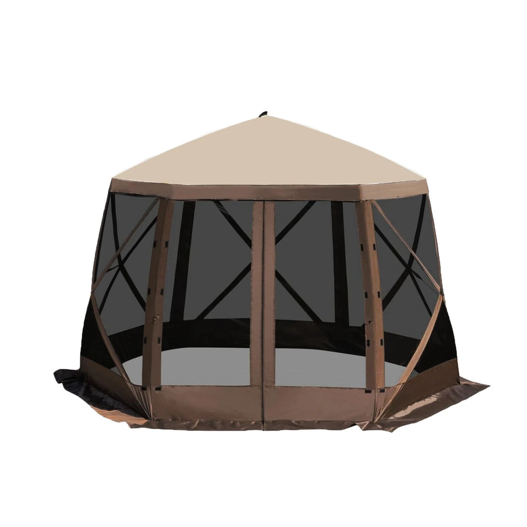12x12 Ft 6-Sided Pop-Up Canopy Screen Tent, 600D Oxford Fabric, Fiber Poles, Carry Bag, Ropes and Stakes