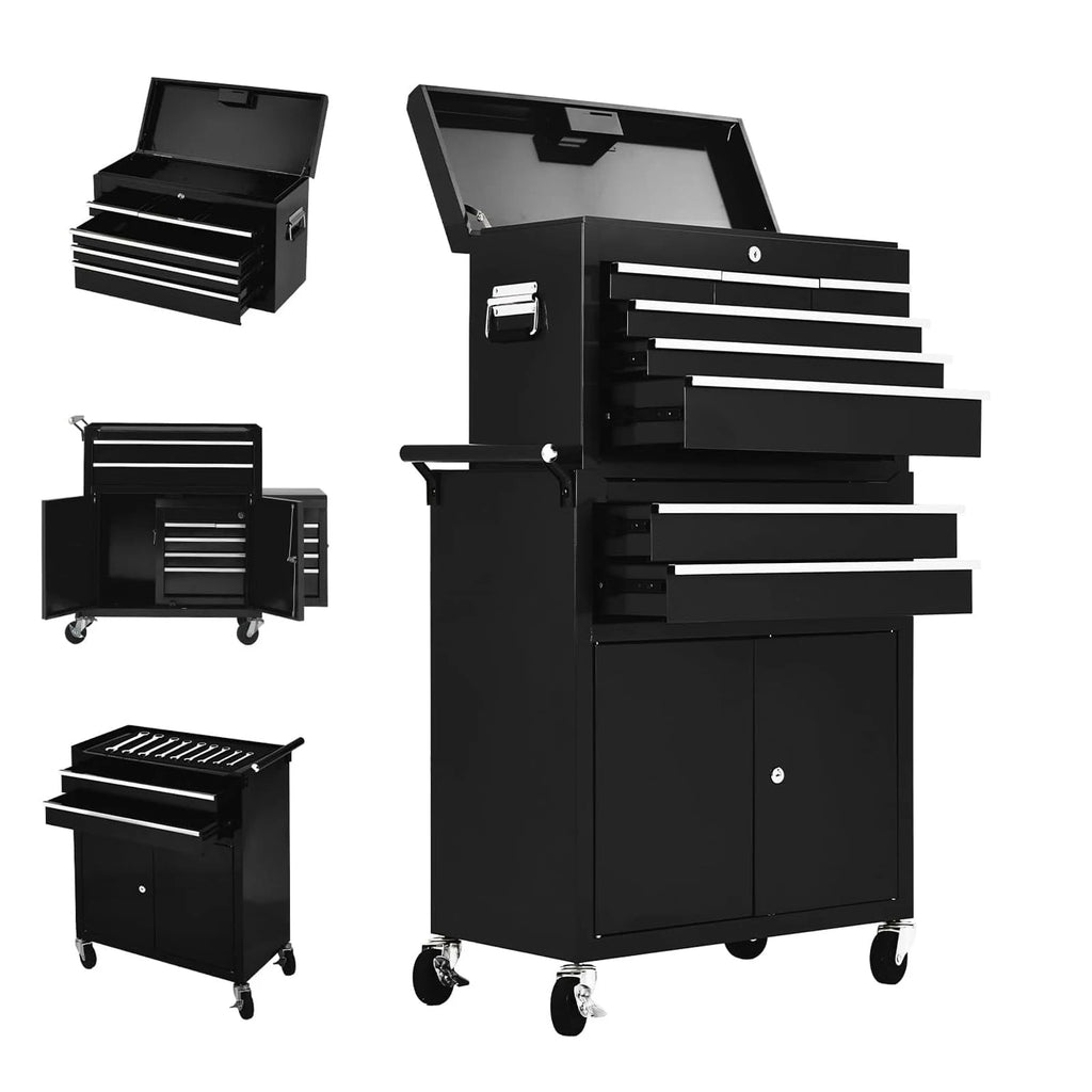 EDTara 8-Drawer Rolling Steel Tool Chest, Detachable Toolbox, Sliding Drawers and Lockable Wheels, Black