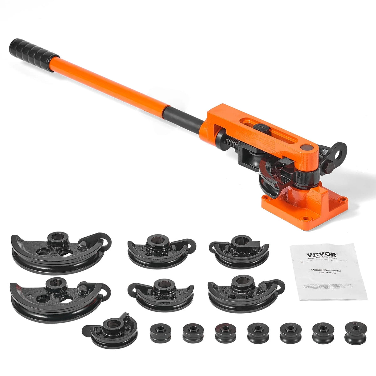 VEVOR Manual Pipe Bender, 3/8-1 Inch OD, 7 Dies, 180-Degree Bending for Copper and Aluminum Pipes