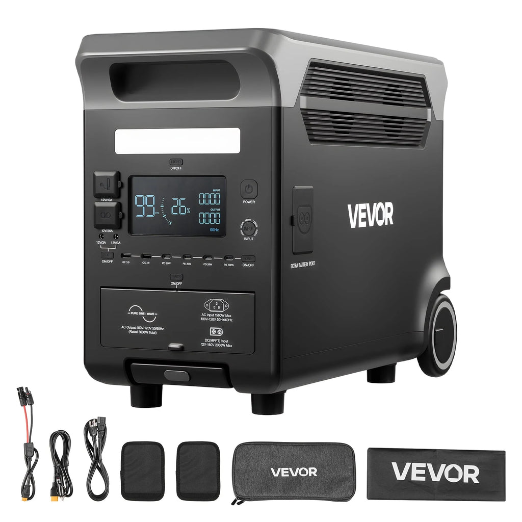 VEVOR 3600W 3840Wh Portable Power Station, Expandable LiFePO4 Battery, 10 Output Ports and Adjustable Input Power