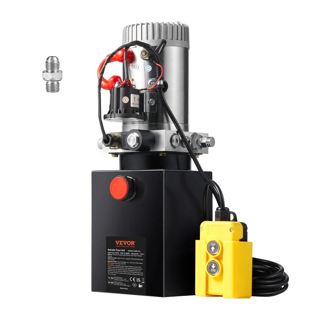 VEVOR 4-Quart Single-Acting Hydraulic Pump, DC 12V, 0.91 GPM, 3200 PSI Max, for Dump Trailers and Car Lifts