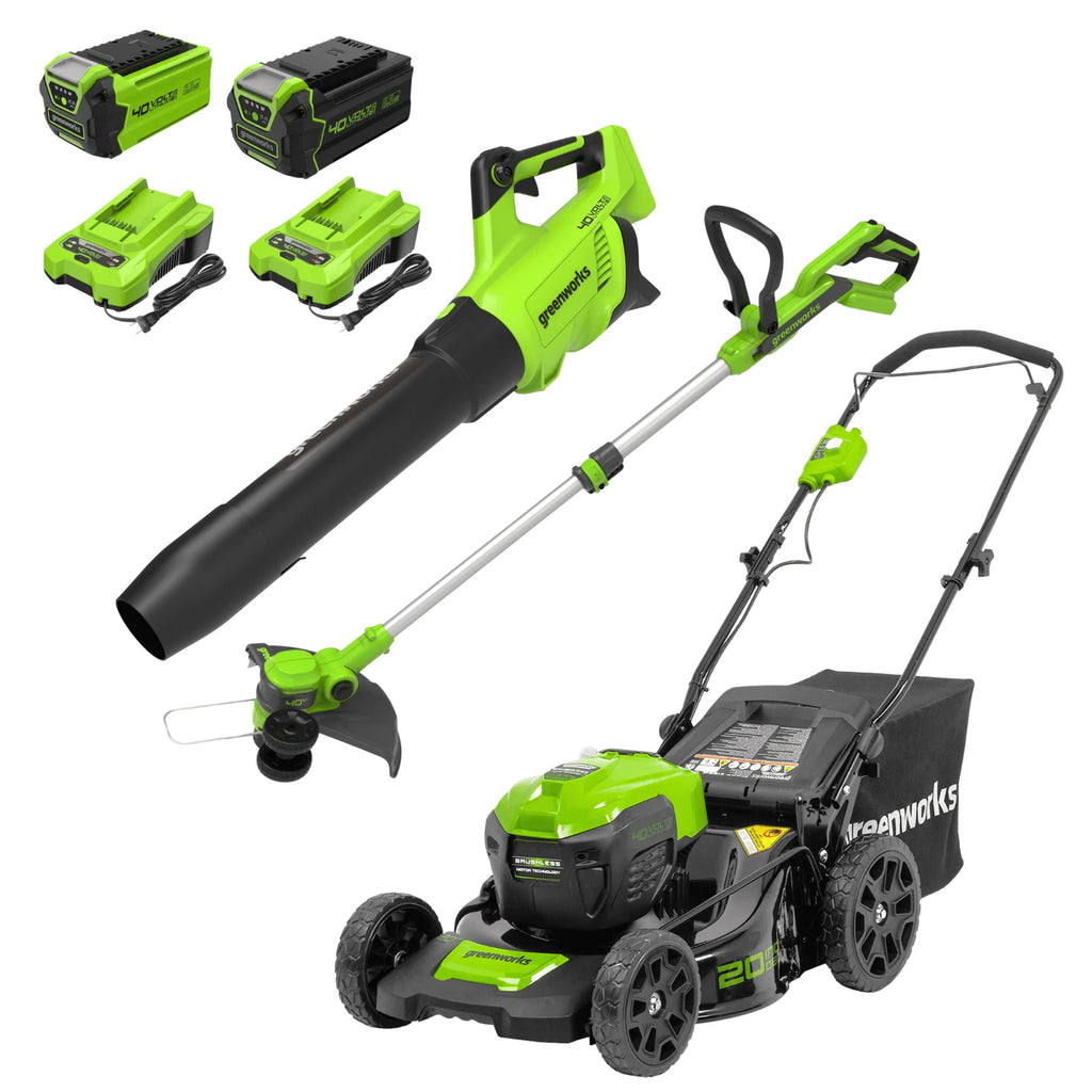 Greenworks 40V 20" Cordless Battery Push Lawn Mower 3PC Combo Kit w/ (1) 5.0Ah Battery, (1) 2.0Ah Battery & (2) Chargers
