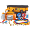 BACOENG 3.6 CFM 1/4 HP AC Vacuum Pump and Manifold Gauge Set, R134a/R12/R22, Can Tap, Quick Couplers and Bag