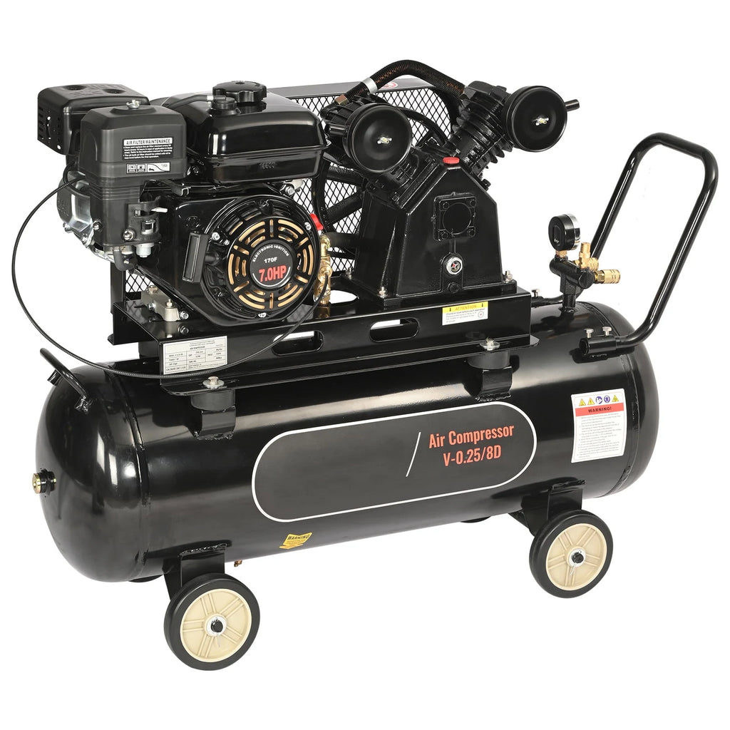 KFFKFF 7HP Gas Powered Air Compressor, 21 Gallon Horizontal Air Compressor Tank, 9CFM@115PSI Gas Driven Piston Pump Air Compressed System