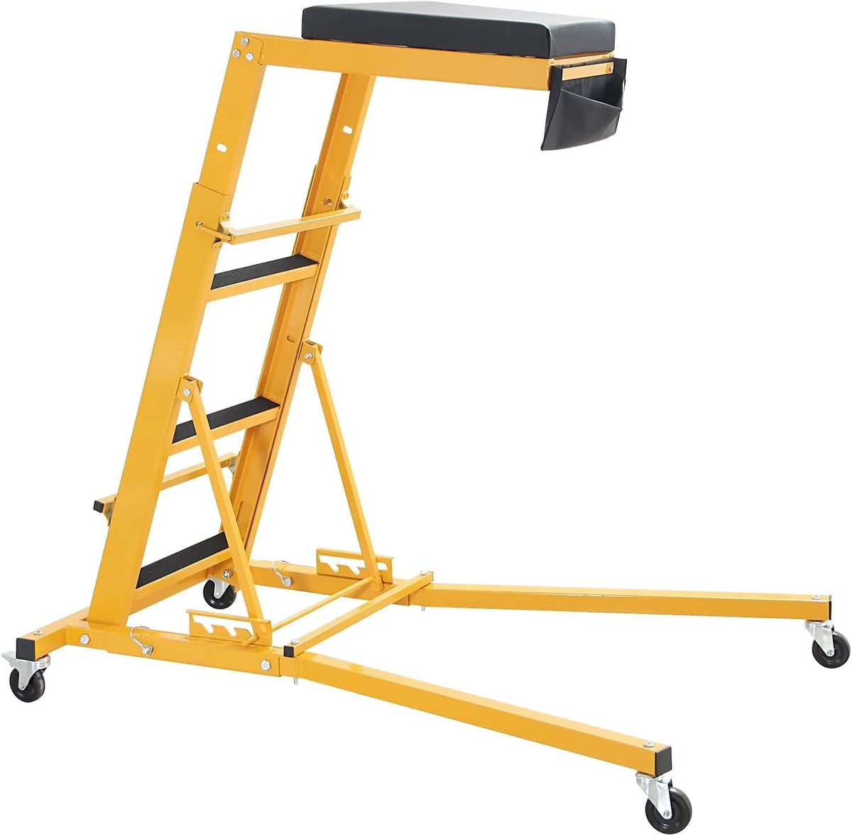 Adjustable Folding Topside Automotive Creeper, 440 lb Capacity, 48-66 Inch Height, Padded Deck and 4 Casters, Black/Yellow