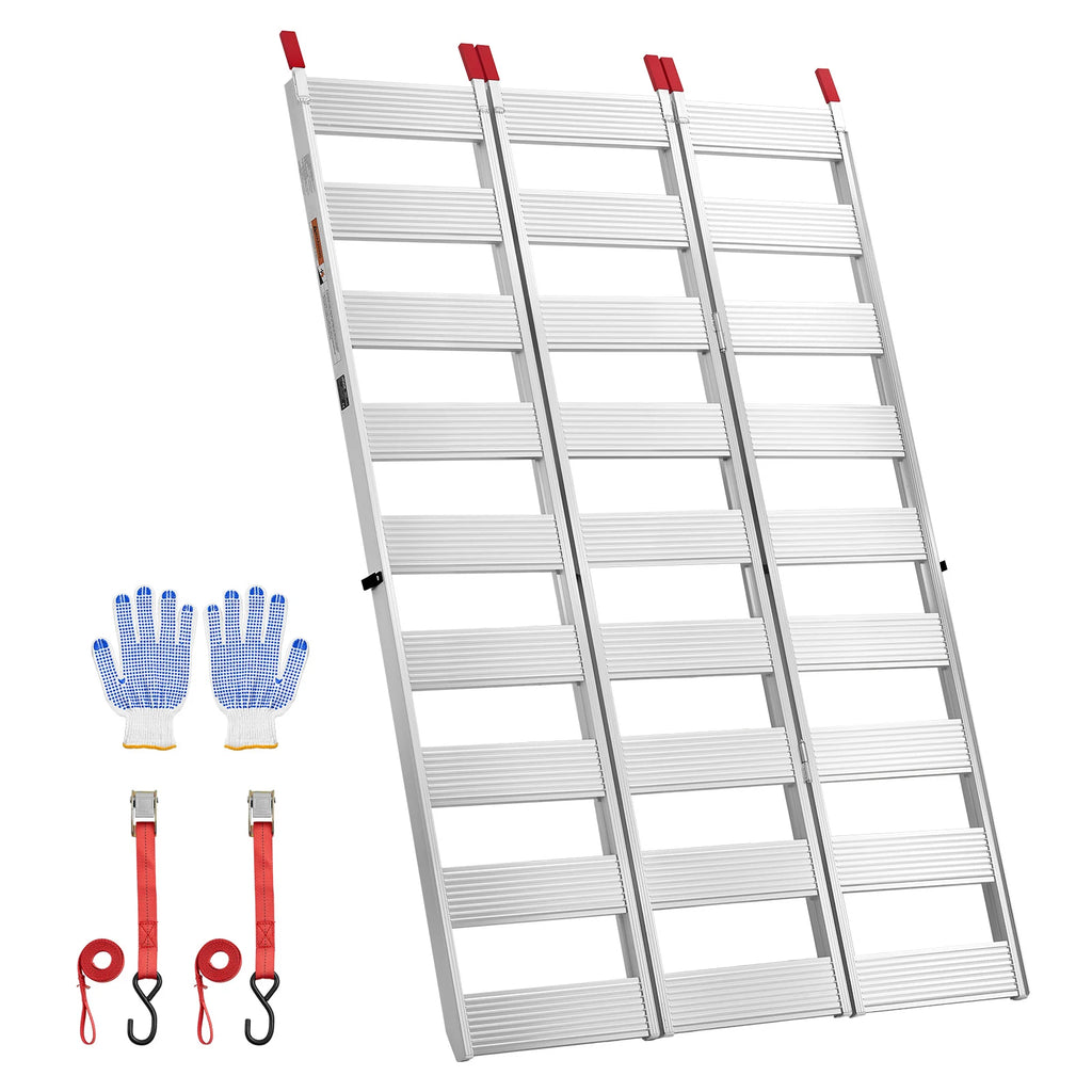 VEVOR 76x50 Inch Tri-Folding Aluminum Trailer Ramps, 1500 lb Capacity, Straps and Non-Slip Rubber Fingers