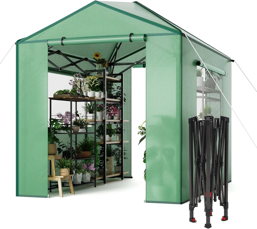 Garvee Pop up Walk-in Greenhouse, 8'x6', for Garden Patio Backyard, Green