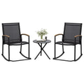 3-Piece Patio Bistro Sets, Outdoor Breathable Rocking Chairs & Black Furniture Conversation Set-Two Chairs with Coffee Table Black