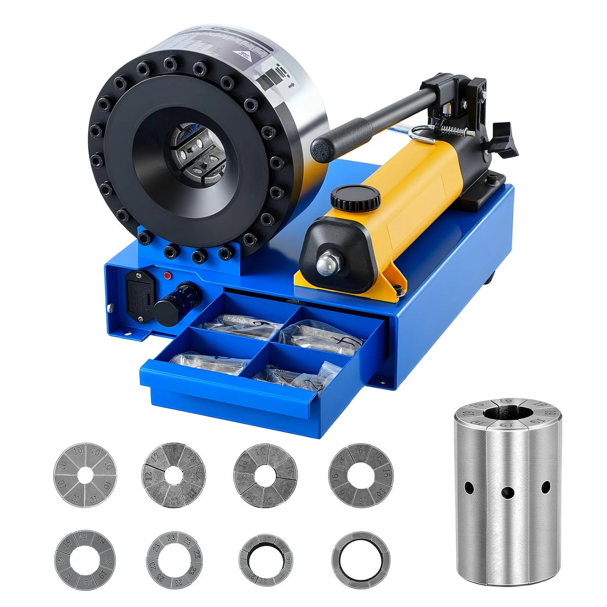 VEVOR Manual Hydraulic Hose Crimper, 8 Dies, 0.24-1.1 Inch Crimping Range, for Oil, Gas, Water and AC Hoses