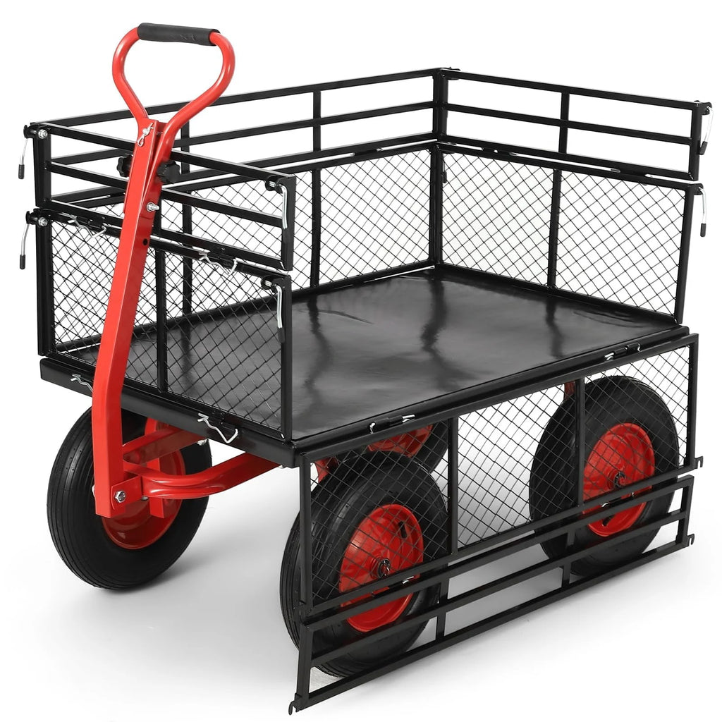 GloryStar Steel Garden Dump Cart, Removable Side Panels, 16-Inch All-Terrain Wheels and Adjustable Handle