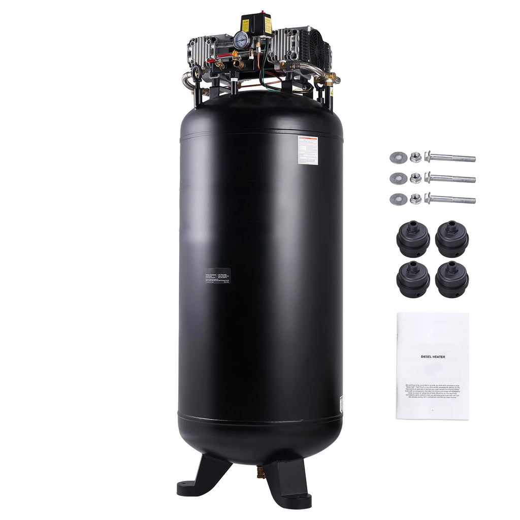 KFFKFF 80-Gallon Air Compressor, 6.5 HP, 15.5 SCFM at 90 PSI, Dual-Stage, 145 PSI, Oil-Free, 86 dB