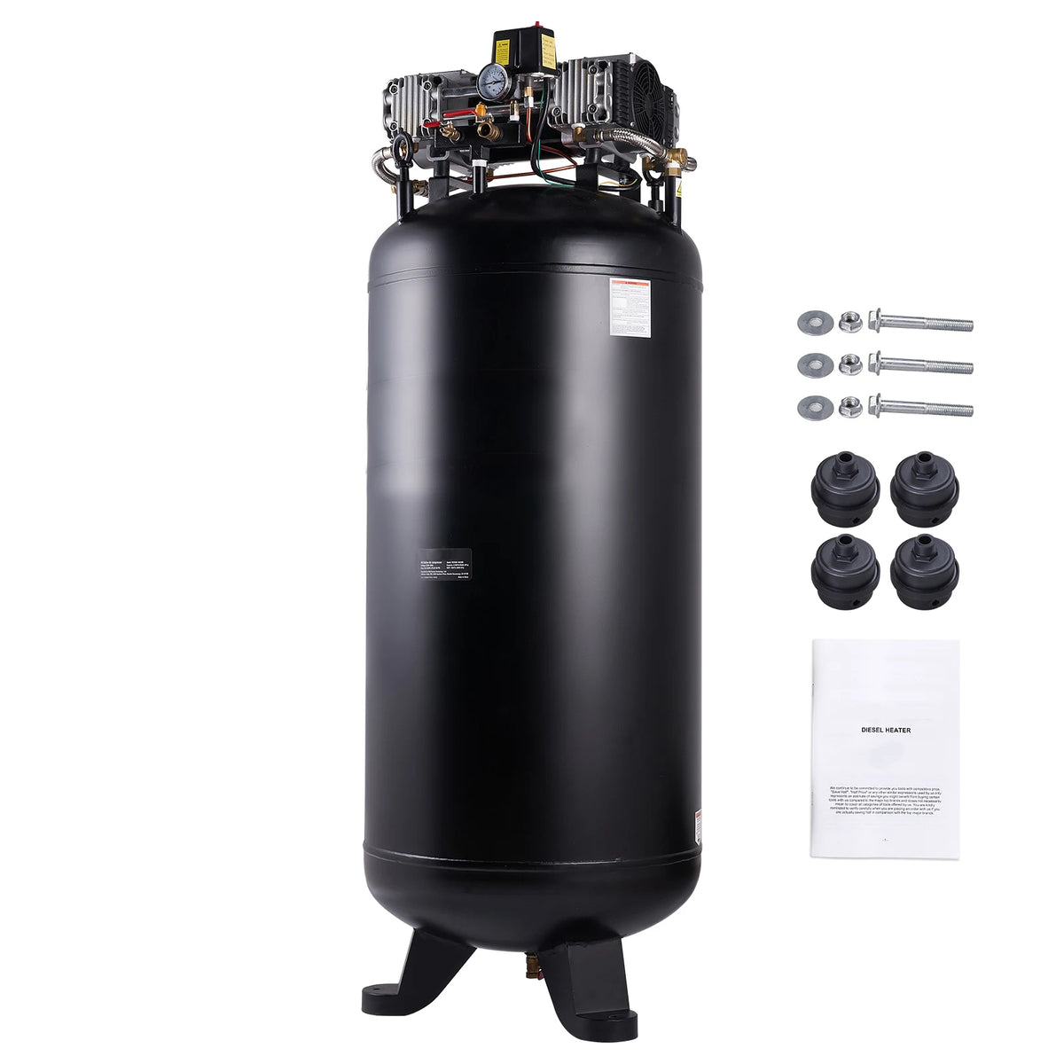 KFFKFF 80-Gallon Air Compressor, 6.5 HP, 15.5 SCFM at 90 PSI, Dual-Stage, 145 PSI, Oil-Free, 86 dB