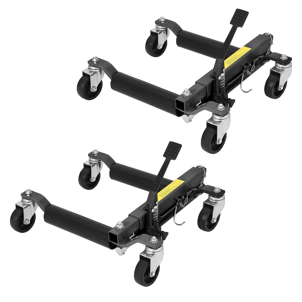Hydraulic Wheel Dollies, 2-Pack, 1500 lb Capacity, 12-Inch Lift, Non-Slip Pedal and 360-Degree Swivel, Black/Red