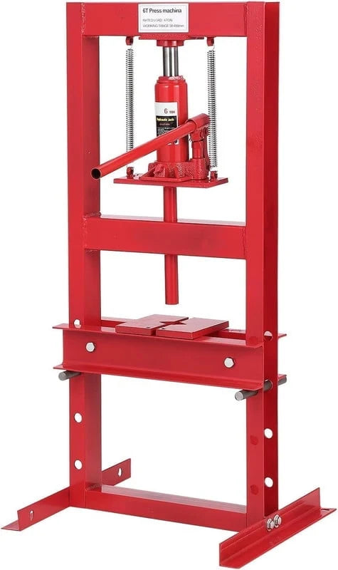 6-Ton Hydraulic Shop Press, Heavy-Duty H-Frame Bench Press, Adjustable Height and Movable Plates, Red