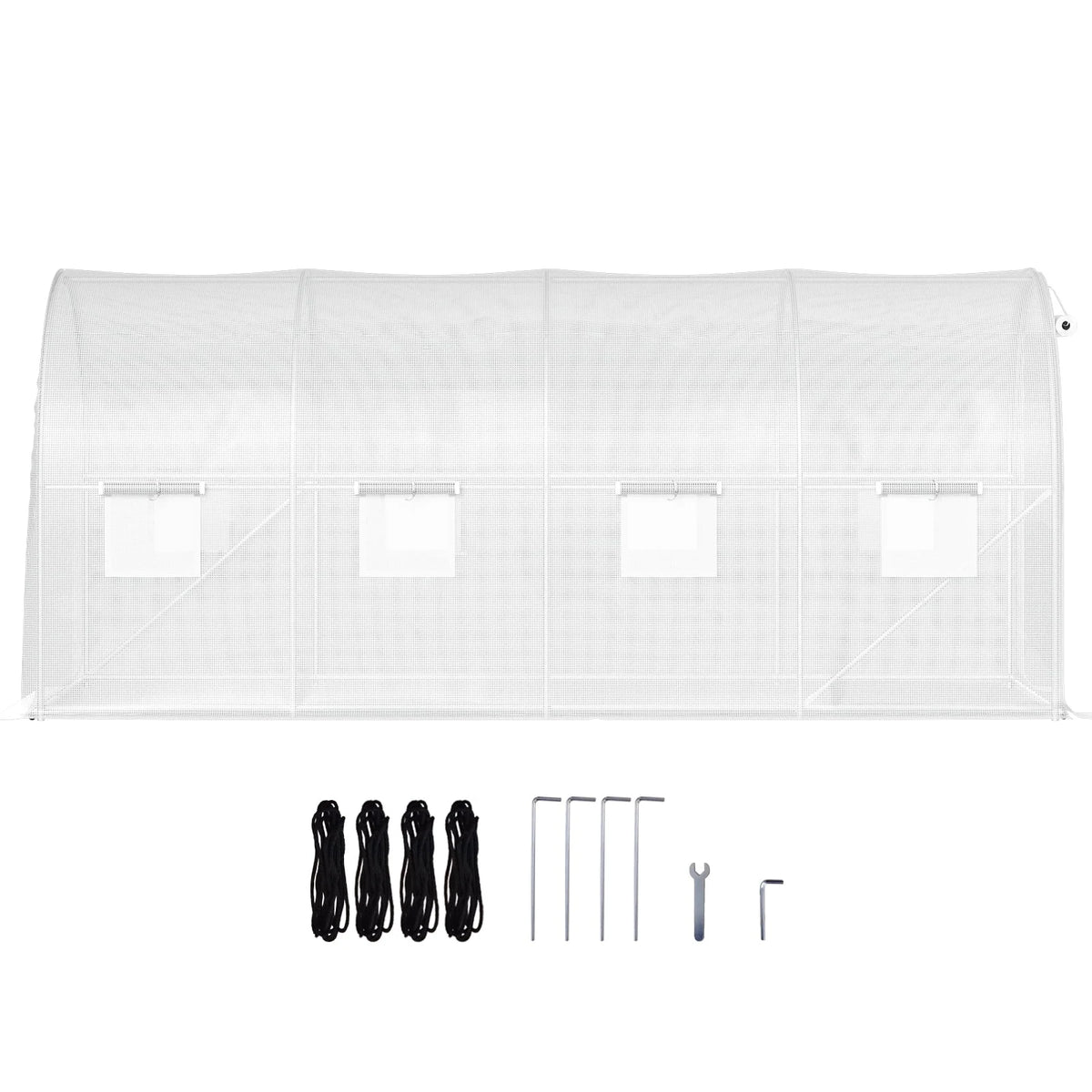 KFFKFF 15x6.5x7 Ft Walk-In Tunnel Greenhouse, Galvanized Steel Frame, Zipper Door and 8 Roll-Up Windows, White