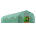 KFFKFF Tunnel Greenhouse, 29.5x9.8x6.6 ft, Peaked Roof, Green PE Fabric, Steel Frame, Roll-up Door, 12 Ventilation Windows, for Garden