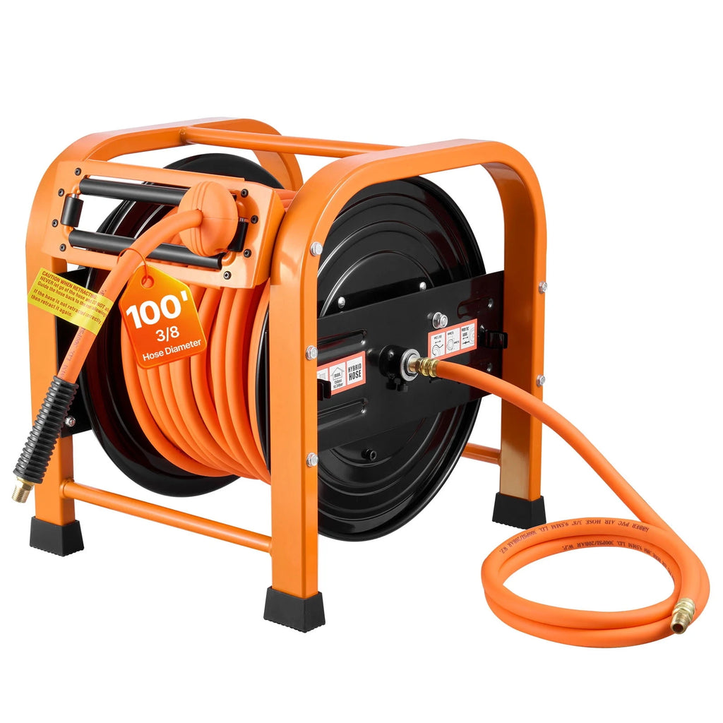 VEVOR Retractable Air Hose Reel, 3/8 Inch x 100 FT PVC Air Hose Max 300PSI, Auto Rewind Air-Compressor Hoses Reel