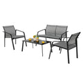 Costway 4 PCS Patio Furniture Set Loveseat Sofas Armrest Glass Table Deck Grey
