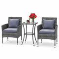Gymax 3-Piece Patio Furniture Set PE Wicker Conversation Bistro Set w/ A Tempered Glass Table Mix Gray