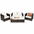 Patiojoy 5 Pieces Patio Furniture Set Sectional Wicker Sofa Conversation Set with Removable Cushions White