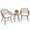 Costway 3PCS Patio Rattan Bistro Set Coffee Table Armchair Garden Beige Cushion