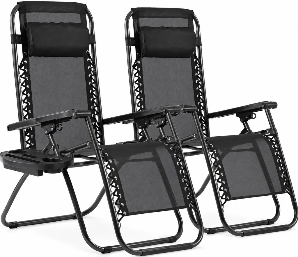 FDW Zero Gravity Lounge Chairs Set of 2, Folding Outdoor Recliner Chairs with Pillow & Cup Holder, Adjustable Lawn Patio Chairs for Yard, Deck, Beach