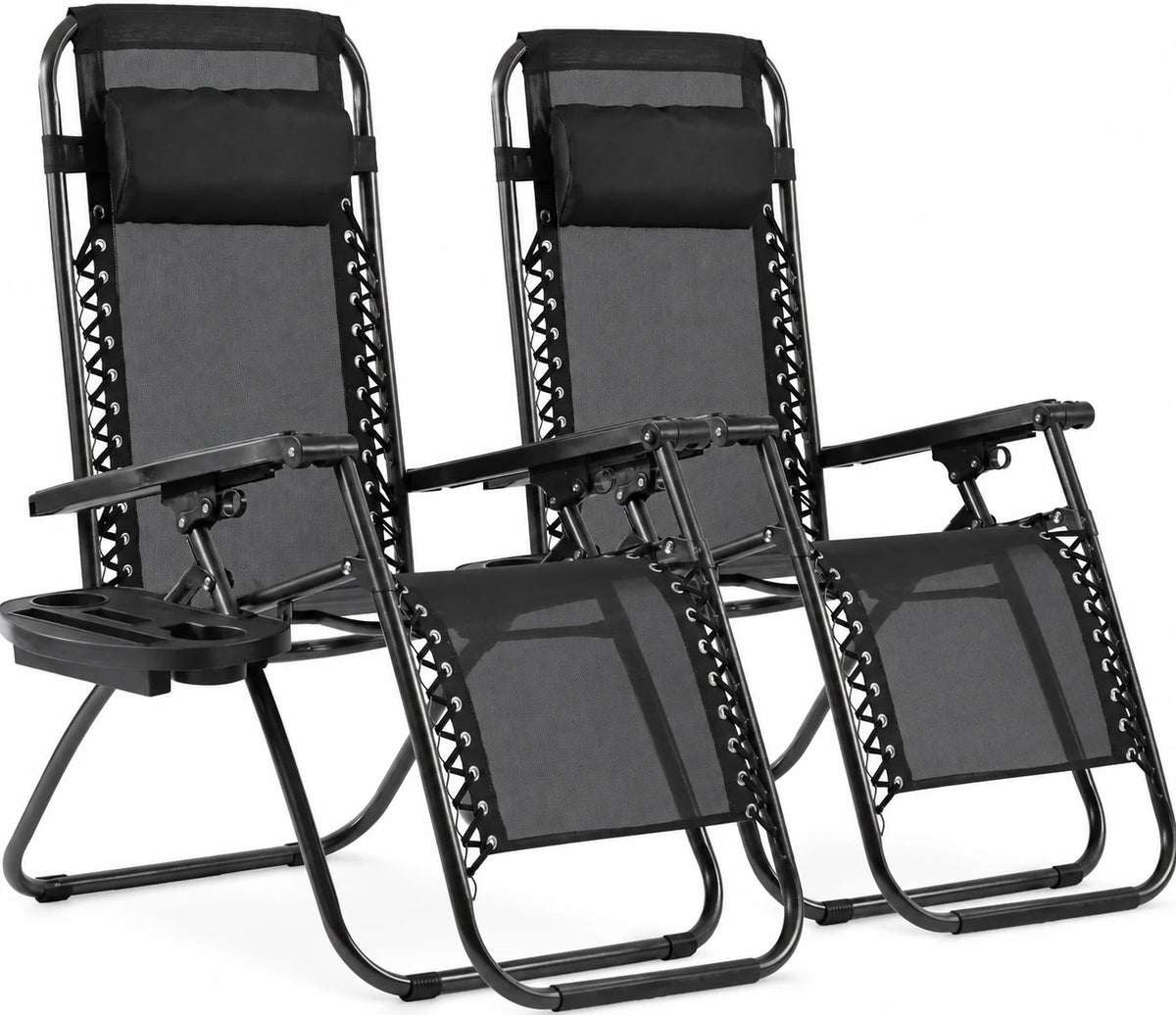 FDW Zero Gravity Lounge Chairs Set of 2, Folding Outdoor Recliner Chairs with Pillow & Cup Holder, Adjustable Lawn Patio Chairs for Yard, Deck, Beach