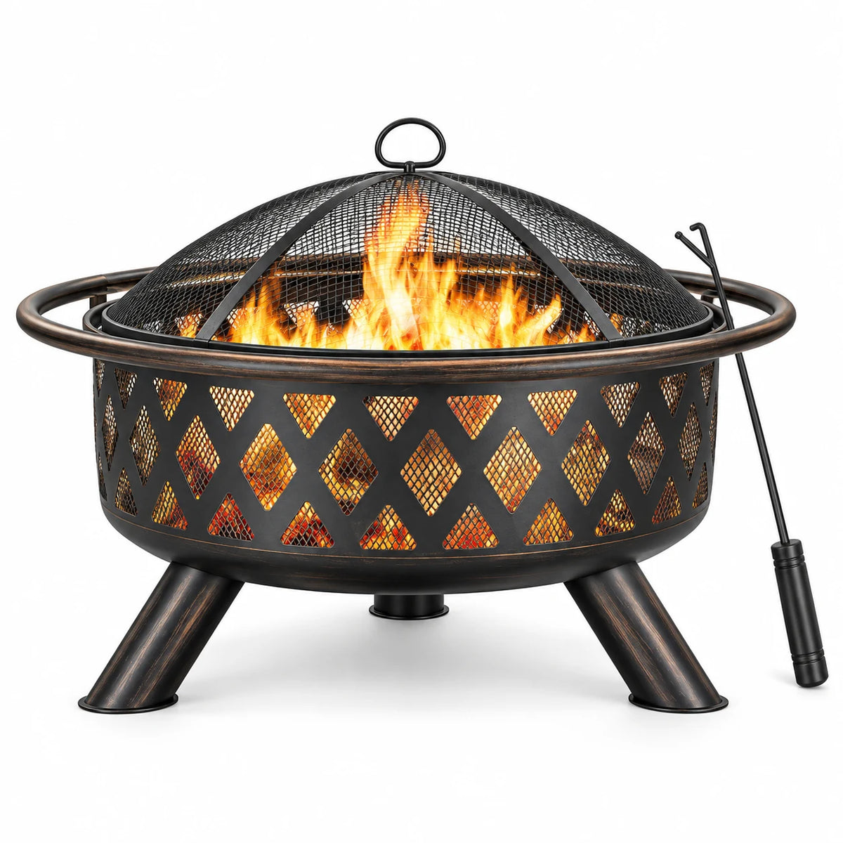 Yaheetech Outdoor Metal Fire Pit with Mesh Screen Poker Rain Cover, Bronze