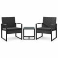 Homall 3 Pieces Outdoor Bistro Chair Set PE Rattan Patio Conversation Set of 2 with Cushion and Coffee Table, Black