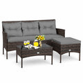 Gymax 3PCS Patio Rattan Sectional Conversation Furniture Set w/ Grey Cushions