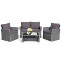Costway 4PCS Patio Rattan Furniture Set Sofa Table W/Storage Shelf Gray Cushion