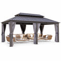 Clouddwell 12' x 20' Gazebo for Patio, Gazebo Pergola with Sloped Roof, Large Wall-Mounted Heavy Duty Awnings, for Deck, Patio and Backyard,Grey