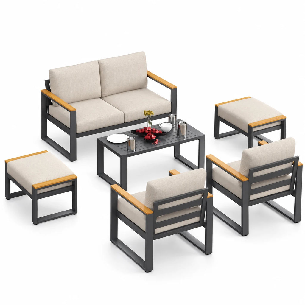 GOGRANT Aluminum Outdoor Patio Furniture Set, 2-Piece Loveseat with Coffee Table, All-Weather Modern Garden Furniture for Balcony Backyard