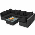 Gymax 7PCS Rattan Patio Conversation Set Sectional Furniture Set w/ Black Cushion