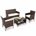 Costway 4pcs Patio Rattan Furniture Set Table Shelf Sofa Outdoor Garden W/ Beige Cushion