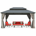 Domi Outdoor 10x14 ft Hardtop Gazebo Canopy Metal with Galvanized Steel Double Roof,Curtain & Netting for Patio Deck Backyard, Gray